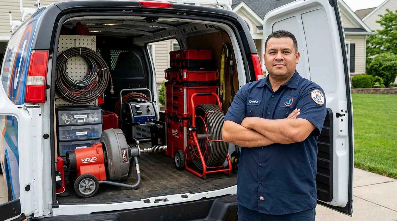 Professional drain cleaning equipment and Johns Plumbing LLC plumber in Grosse Ile