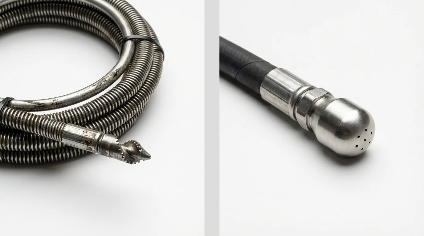 Drain snake cable and hydro jetting nozzle used for drain cleaning in Grosse Ile, MI