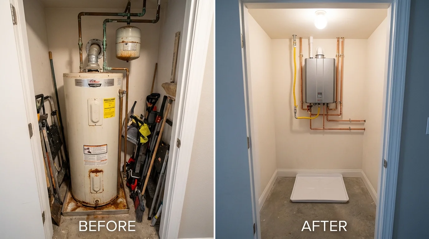 Tank water heater versus wall-mounted tankless unit comparison for Grosse Ile, MI homeowners